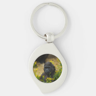 Cute Gorilla Baby Swirl Silverfärgad Nyckelring
