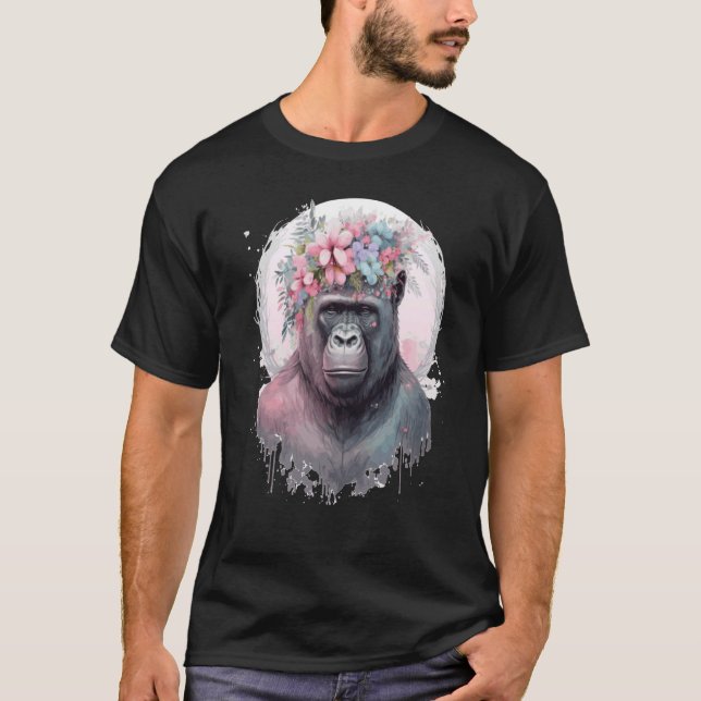 Cute Gorilla Flower Krona Afrika Animal T Shirt (Framsida)