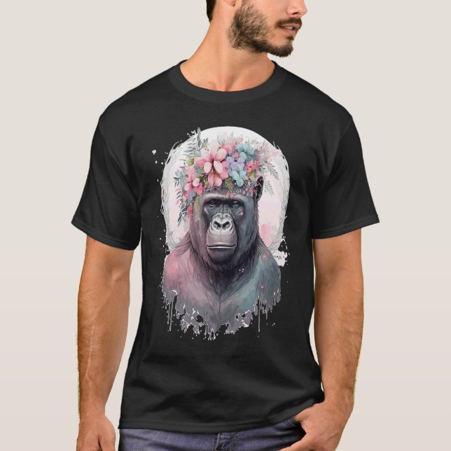 Cute Gorilla Flower Krona Afrika Animal T Shirt (Framsida)