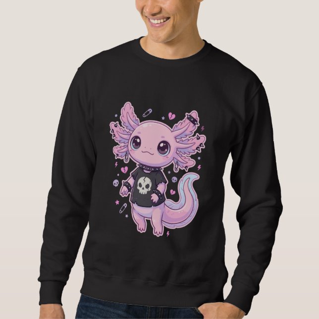 Cute Goth Axolotl Pastel Kawaii Emo Axolotl Punk W Lång Ärmad Tröja (Framsida)