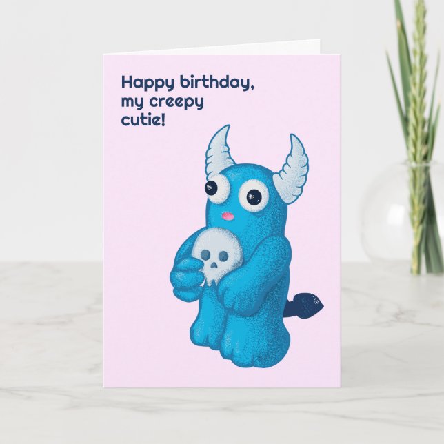 Cute Goth Birthday Önskemål - Blue Demon Kort (Framsida)
