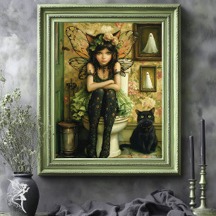 Cute Goth Fairy Wearing Cat Öron på Toilet Art Poster