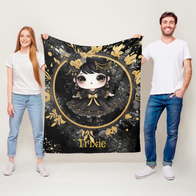 Cute Goth Girl Anpassningsbar Decor Gift Gothic Gi Fleecefilt (På plats)