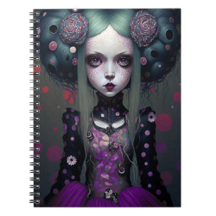 Cute Goth Girl Lila Black Fantasy Art Anteckningsbok