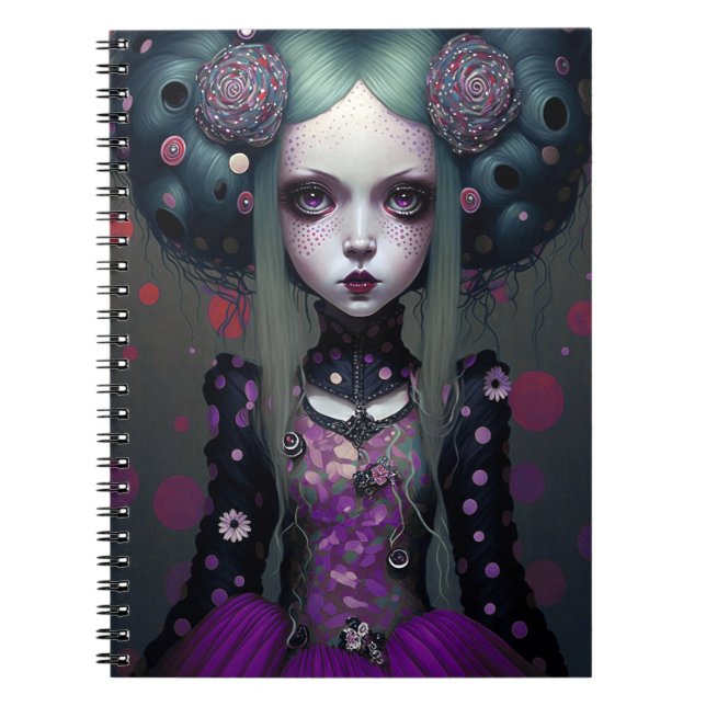 Cute Goth Girl Lila Black Fantasy Art Anteckningsbok (Framsidan)