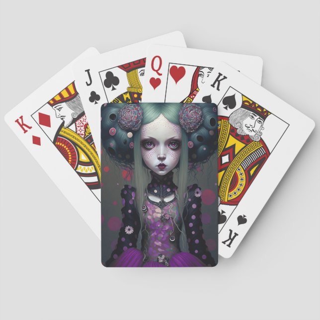 Cute Goth Girl Lila Black Fantasy Art Casinokort (Baksidan)