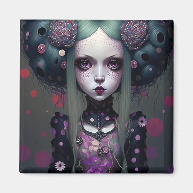 Cute Goth Girl Lila Black Fantasy Art Magnet (Framsidan)