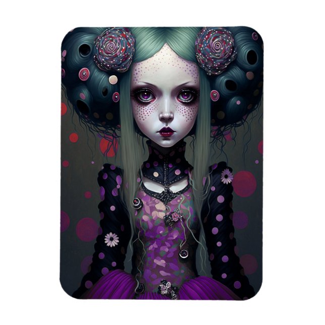 Cute Goth Girl Lila Black Fantasy Art Magnet (Vertikal)