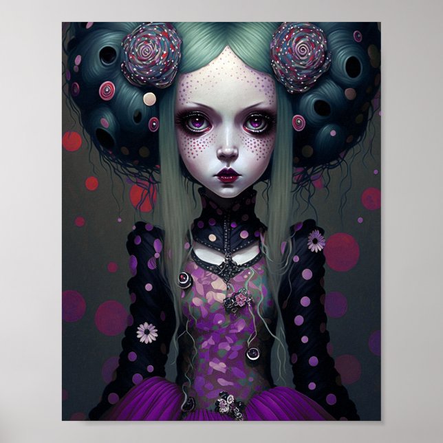 Cute Goth Girl Lila Black Fantasy Art Poster (Framsidan)