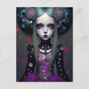 Cute Goth Girl Lila Black Fantasy Art Vykort
