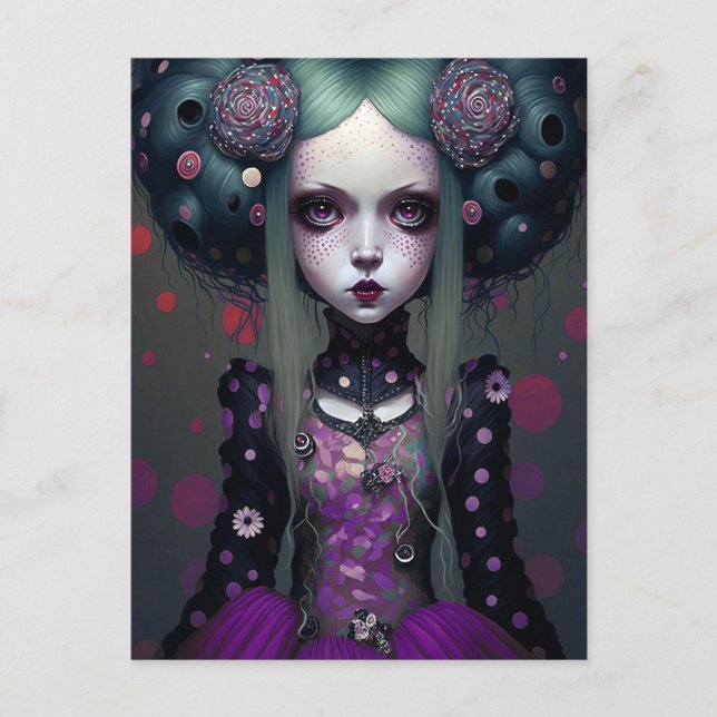 Cute Goth Girl Lila Black Fantasy Art Vykort (Framsida)
