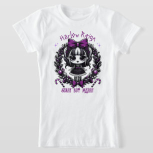 Cute Goth Girl Lila & Black gotin jul T Shirt