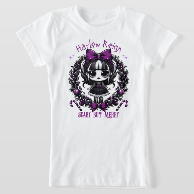 Cute Goth Girl Lila & Black gotin jul T Shirt (Laydown)