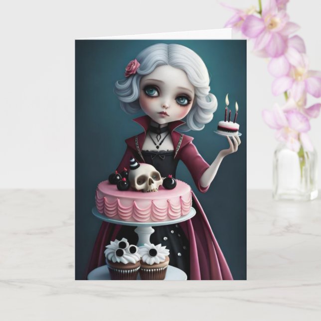 Cute goth, gothtjej med födelsedagskalas kort (Orkide)