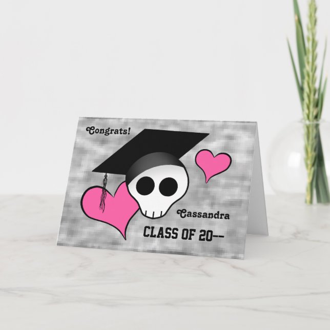 Cute goth skalle grattis studenten kort (Framsida)