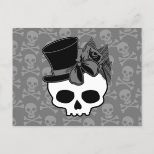 Cute Goth Skull med Top hat Ro Bow Vykort