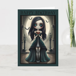 Cute gothet, goth girl Halloween-födelsedagskort Kort