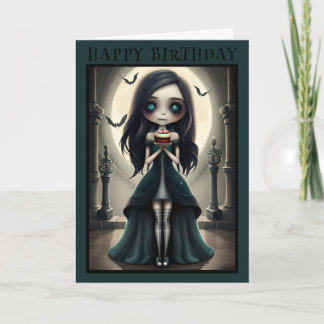 Cute gothet, goth girl Halloween-födelsedagskort Kort