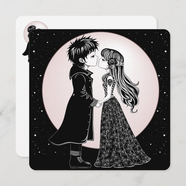Cute Gothic Emo Kids Kiss Valentine Day (Fram/baksida)