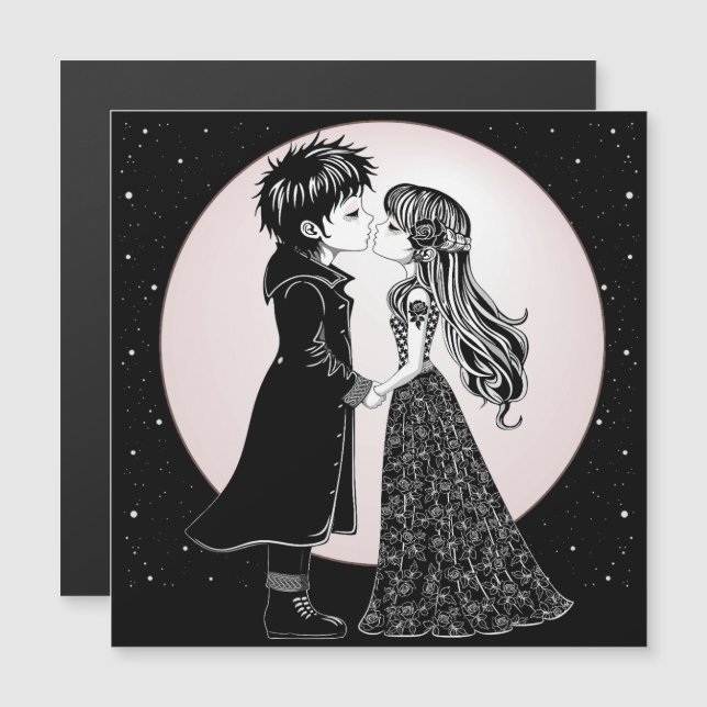 Cute Gothic Emo Kids Kiss Valentine Day (Fram/baksida)