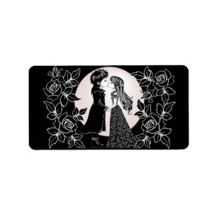 Cute Gothic Emo Kids Kiss Valentine Day Adressetikett