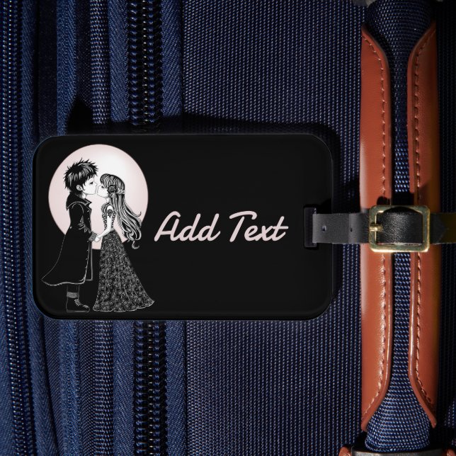Cute Gothic Emo Kids Kiss Valentine Day Bagagebricka (Framsida Insitu 4)