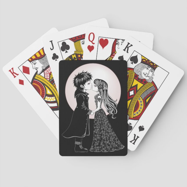 Cute Gothic Emo Kids Kiss Valentine Day Casinokort (Baksidan)