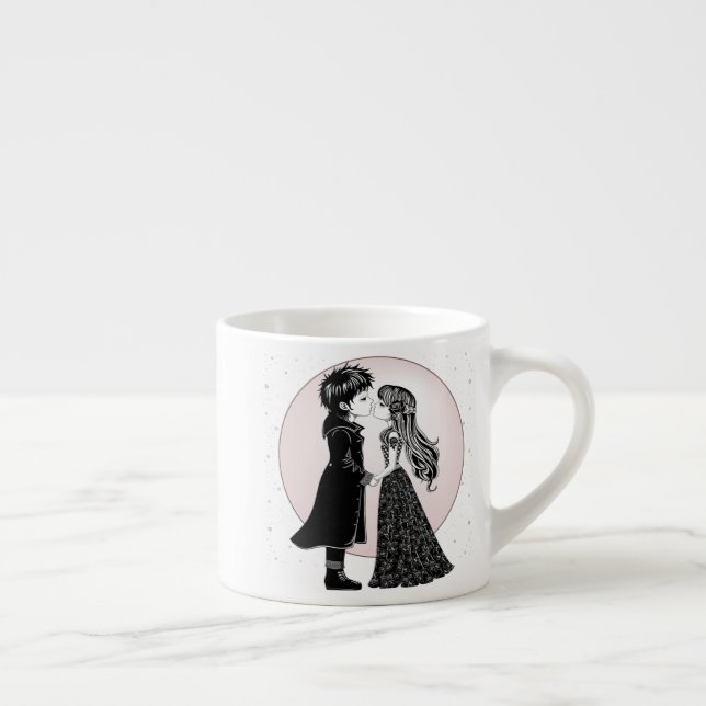 Cute Gothic Emo Kids Kiss Valentine Day Espressomugg (Höger)