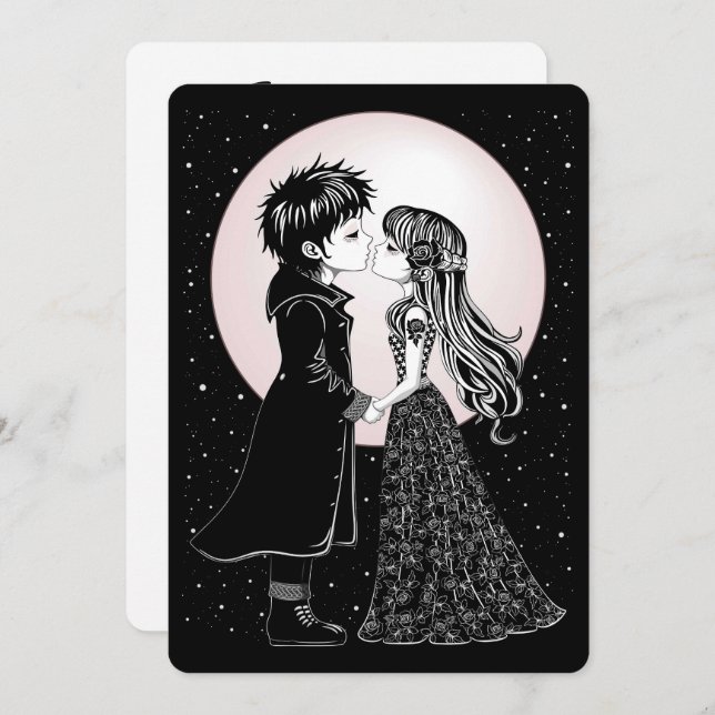 Cute Gothic Emo Kids Kiss Valentine Day Inbjudningar (Fram/baksida)