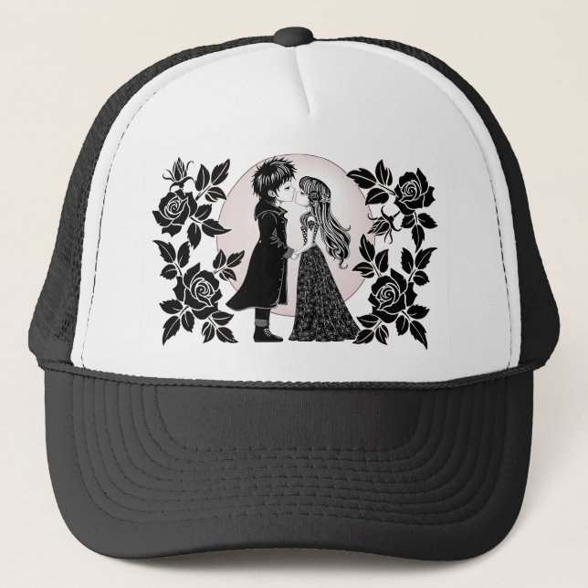 Cute Gothic Emo Kids Kiss Valentine Day Keps (Framsida)