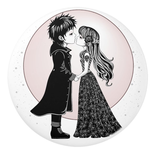 Cute Gothic Emo Kids Kiss Valentine Day Knopp (Framsidan)
