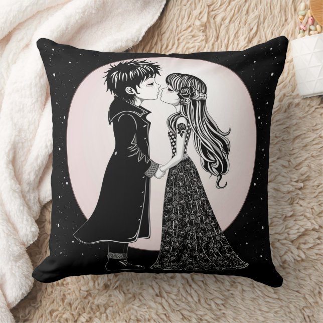 Cute Gothic Emo Kids Kiss Valentine Day Kudde (Filt)