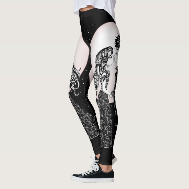 Cute Gothic Emo Kids Kiss Valentine Day Leggings (Vänster)