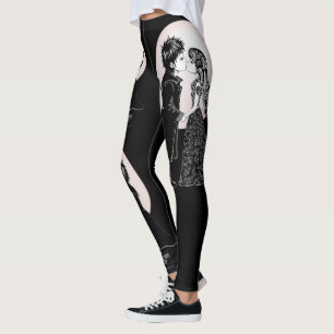 Cute Gothic Emo Kids Kiss Valentine Day Leggings
