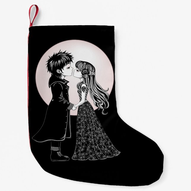 Cute Gothic Emo Kids Kiss Valentine Day Liten Julstrumpa (Framsidan)