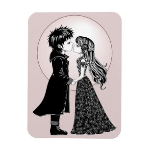 Cute Gothic Emo Kids Kiss Valentine Day Magnet