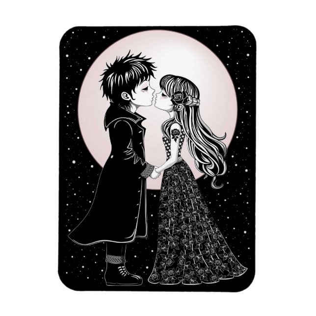 Cute Gothic Emo Kids Kiss Valentine Day Magnet (Vertikal)