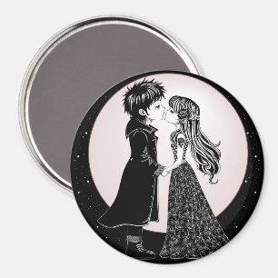 Cute Gothic Emo Kids Kiss Valentine Day Magnet