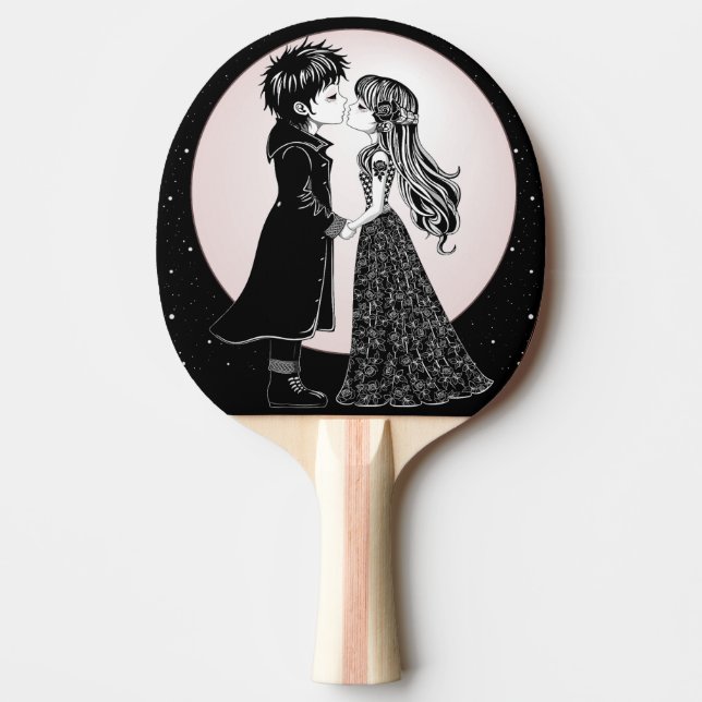 Cute Gothic Emo Kids Kiss Valentine Day Pingisracket (Framsidan)