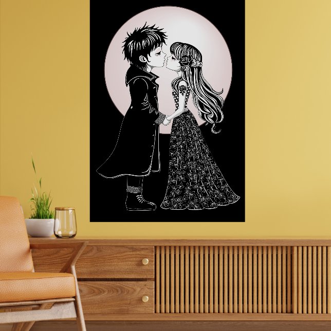 Cute Gothic Emo Kids Kiss Valentine Day Poster (Vardagsrum 2)