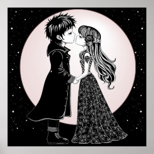 Cute Gothic Emo Kids Kiss Valentine Day Poster