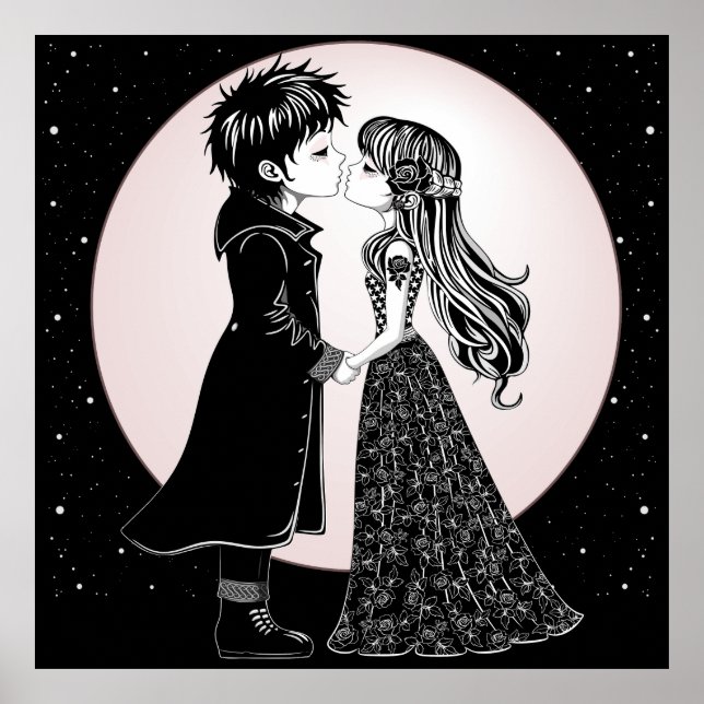 Cute Gothic Emo Kids Kiss Valentine Day Poster (Framsidan)