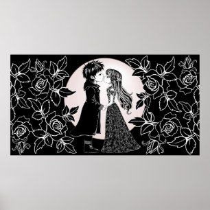 Cute Gothic Emo Kids Kiss Valentine Day Poster
