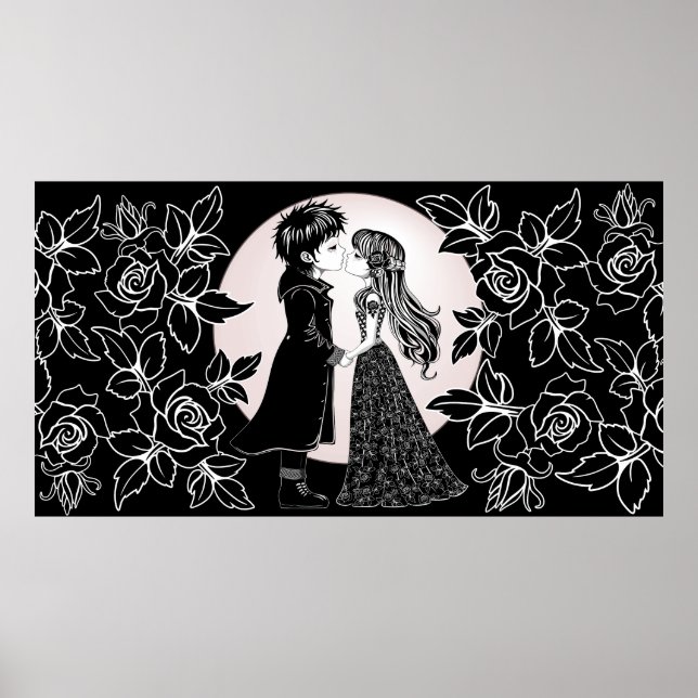 Cute Gothic Emo Kids Kiss Valentine Day Poster (Framsidan)