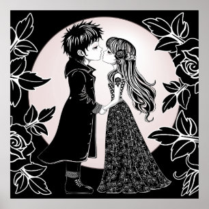 Cute Gothic Emo Kids Kiss Valentine Day Poster