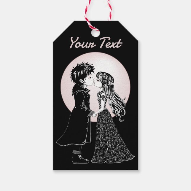 Cute Gothic Emo Kids Kiss Valentine Day Presentetikett (Framsidan)