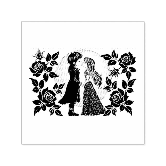 Cute Gothic Emo Kids Kiss Valentine Day Självfärgande Stämpel (Design)