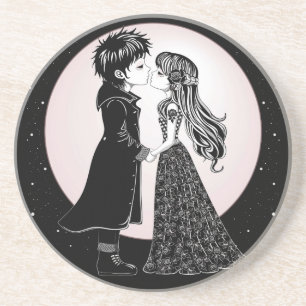 Cute Gothic Emo Kids Kiss Valentine Day Underlägg