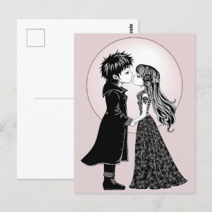 Cute Gothic Emo Kids Kiss Valentine Day Vykort