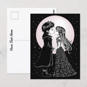 Cute Gothic Emo Kids Kiss Valentine Day Vykort